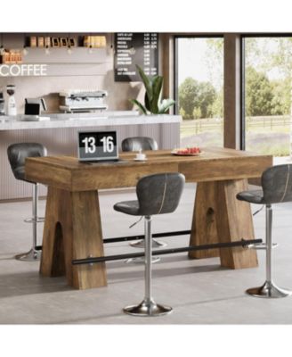 63-Inch Bar Table – 1 Pc, Wood & Metal, Footrest, Rectangular High Top Counter Height Dining Table