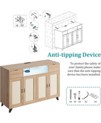 Sideboard Buffet Cabinet, 4 Rattan Doors 2 Drawers Accent Storage Cabinet