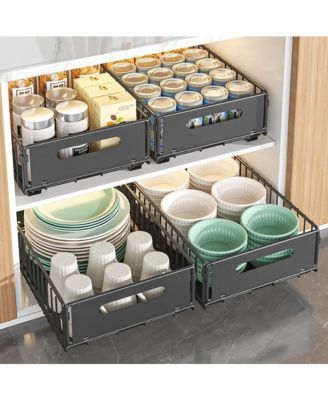 1pc Pull Out Cabinet Organizer, Expandable Kitchen Drawers, Heavy Duty Slide Out Storage Basket With Adhesive Film, Under Sink Cabinet Storage Shelf For Bathroom