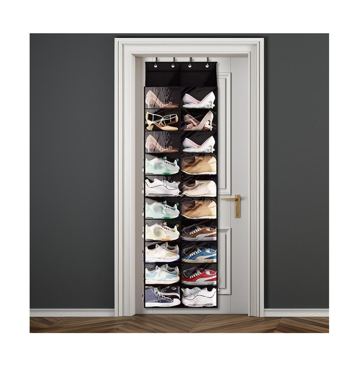 Over The Door Shoe Organizer, Oxford Fabric Hanging Shoe Rack With 20 Large Pockets & 4 Metal Hook, 10 Layers Clear Shoe Holder For Closet Door