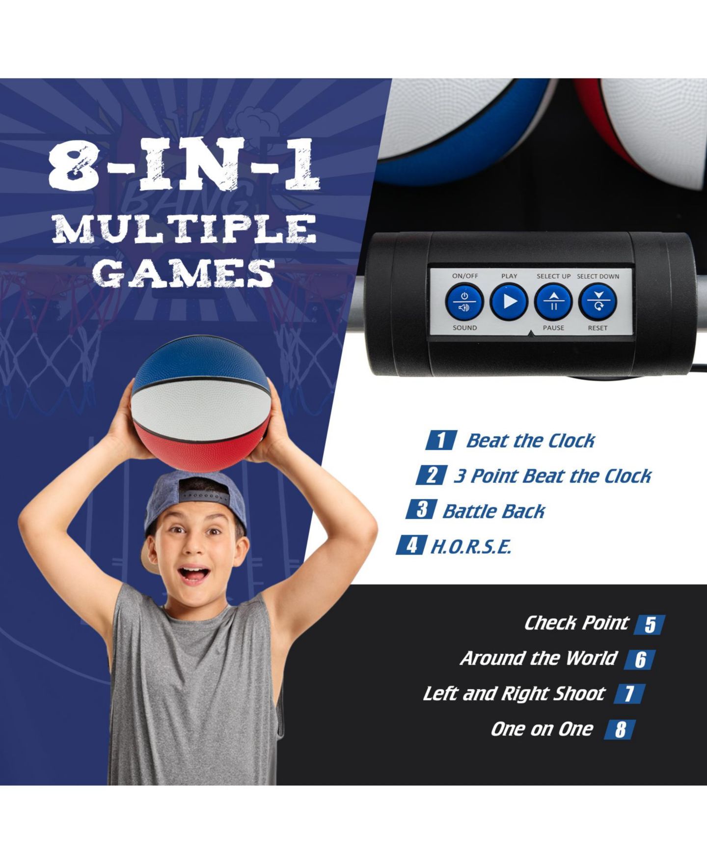 Детская игрушка KUYOTQ Dual Shot Basketball Arcade Game with 8 Game Modes and 4 Balls — фото 5