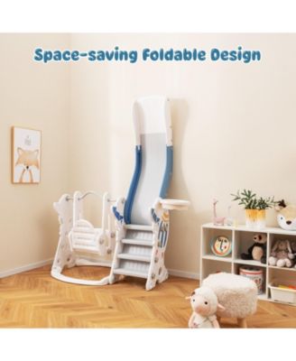 4-in-1 Kids Slide and Swing Set with Basketball Hoop