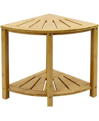 Corner Shower Bench with Shelf 2-Tier Wood Storage & Seat for Bathroom, Shower, Spa, Sauna