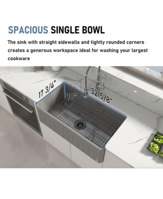 33inch L x 18inch W Single Bowl Fireclay Farmhouse Kitchen Sink with Sink Grid