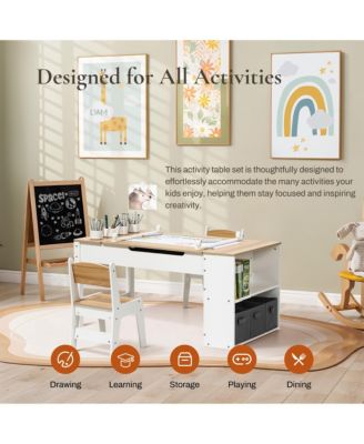 Activity Children Table with Storage Bookcase and 2 Chairs Set