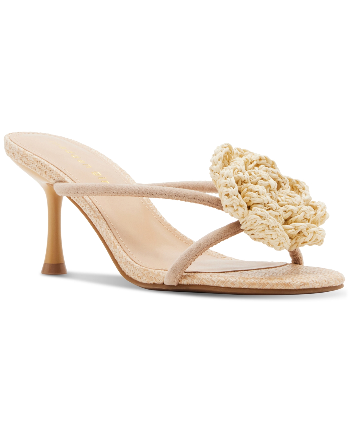 Bellamy Flower Strappy Mid-Heel Dress Sandals - Natural Raffia