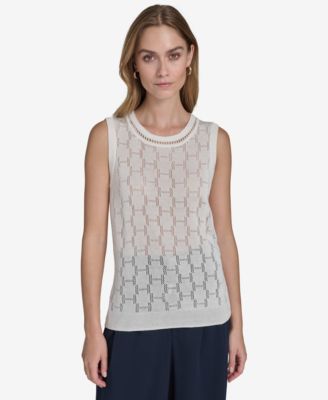 Halston - Women's Textured-Knit Sleeveless Round-Neck Top