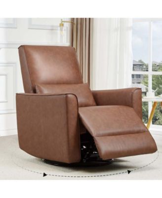 360°Swivel Rocking Recliner Chair, Glider Rocking Chair, Upholstered Faux Leather Reclining, Manual Recliner Chair with Lumbar Support, Nursery Rocker Recliner for Living Room, Bedroom, Beige