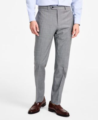 Men's Windowpane Wool-Blend Stretch Classic-Fit Suit Pants