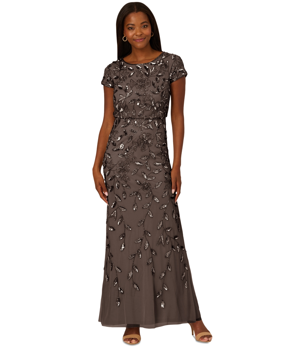 ADRIANNA PAPELL WOMEN'S BOAT-NECK BLOUSON BEADED GOWN 