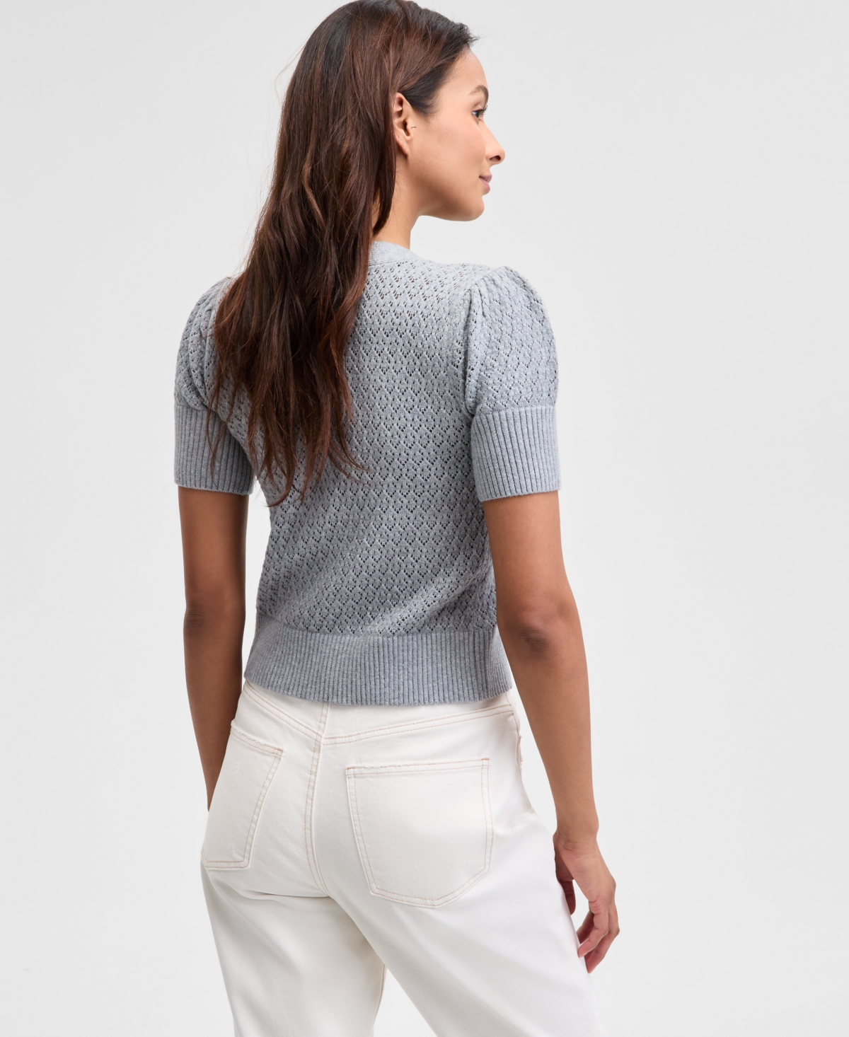 And Now This Women's Bow-front Pointelle Cardigan, Exclusively At Macy's In Lt Grey