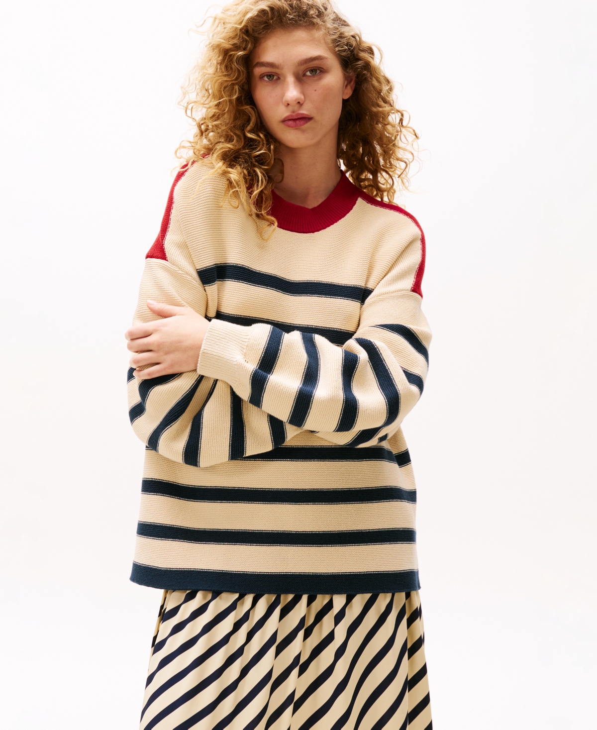 Tommy Hilfiger Pull Ample À Rayures In Country Ivory Stripe