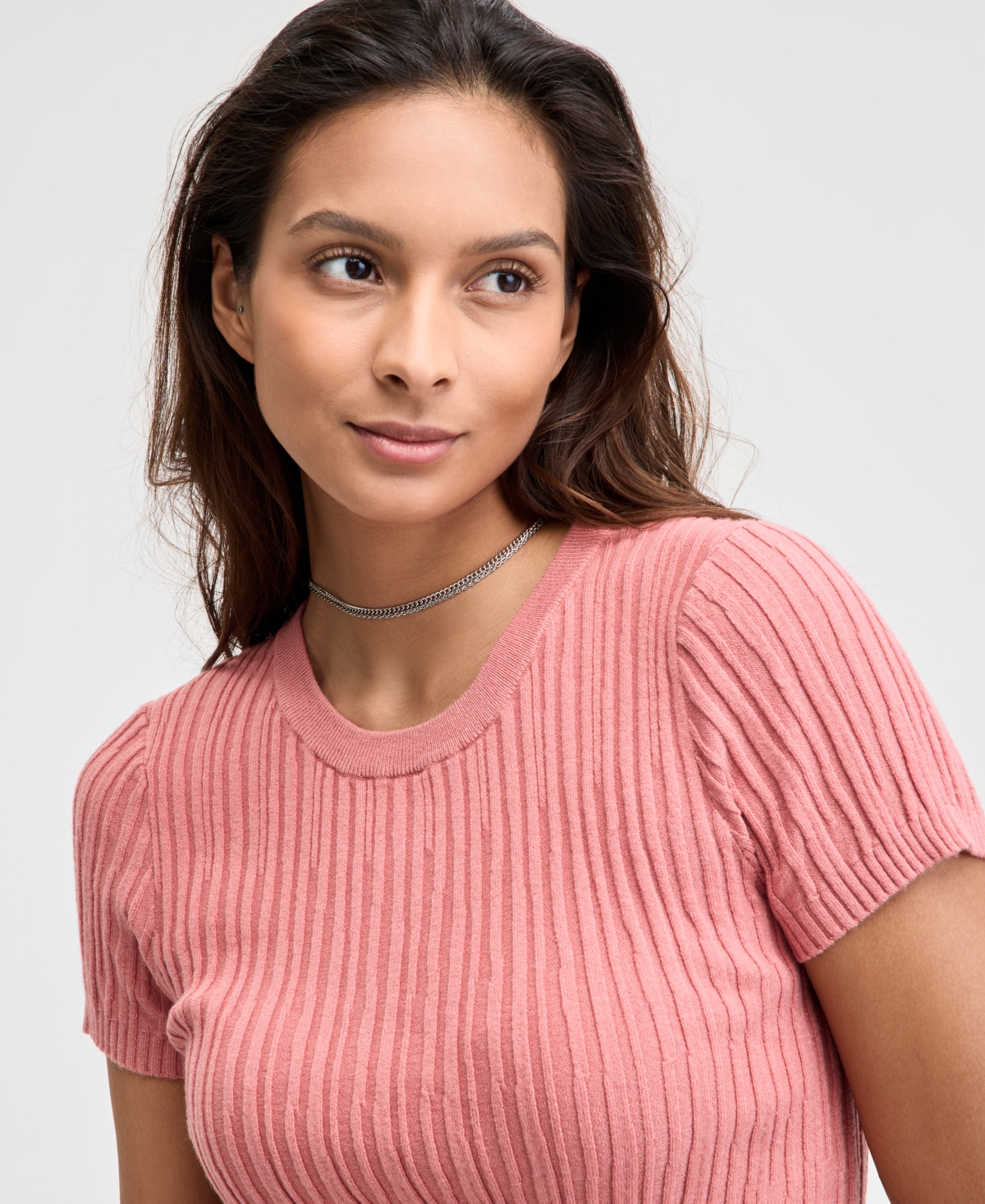 And Now This Women's Ribbed Curved-hem Crewneck Top, Exclusively At Macy's In True Terracotta