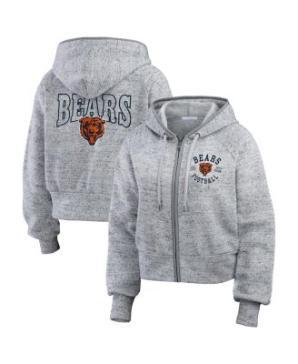 WEAR by Erin Andrews - Women's Heather Gray Chicago Bears Speckled Fleece Cropped Full-Zip Hoodie