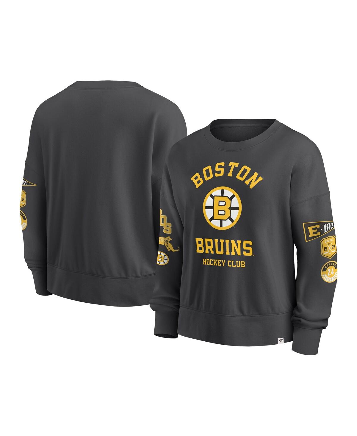 Women's Black Boston Bruins Oversized Vintage Go Team Pullover Sweatshirt - Black