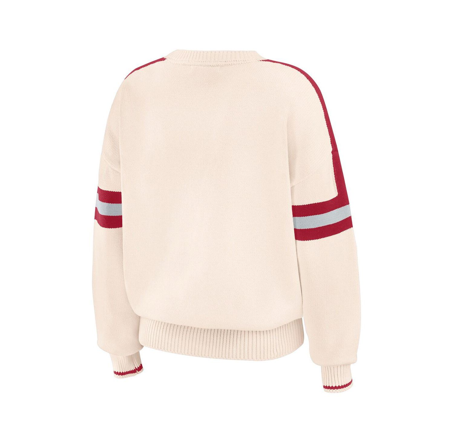 Women's Cream Alabama Crimson Tide Chenille Woven Patch Stripe Pullover Sweater