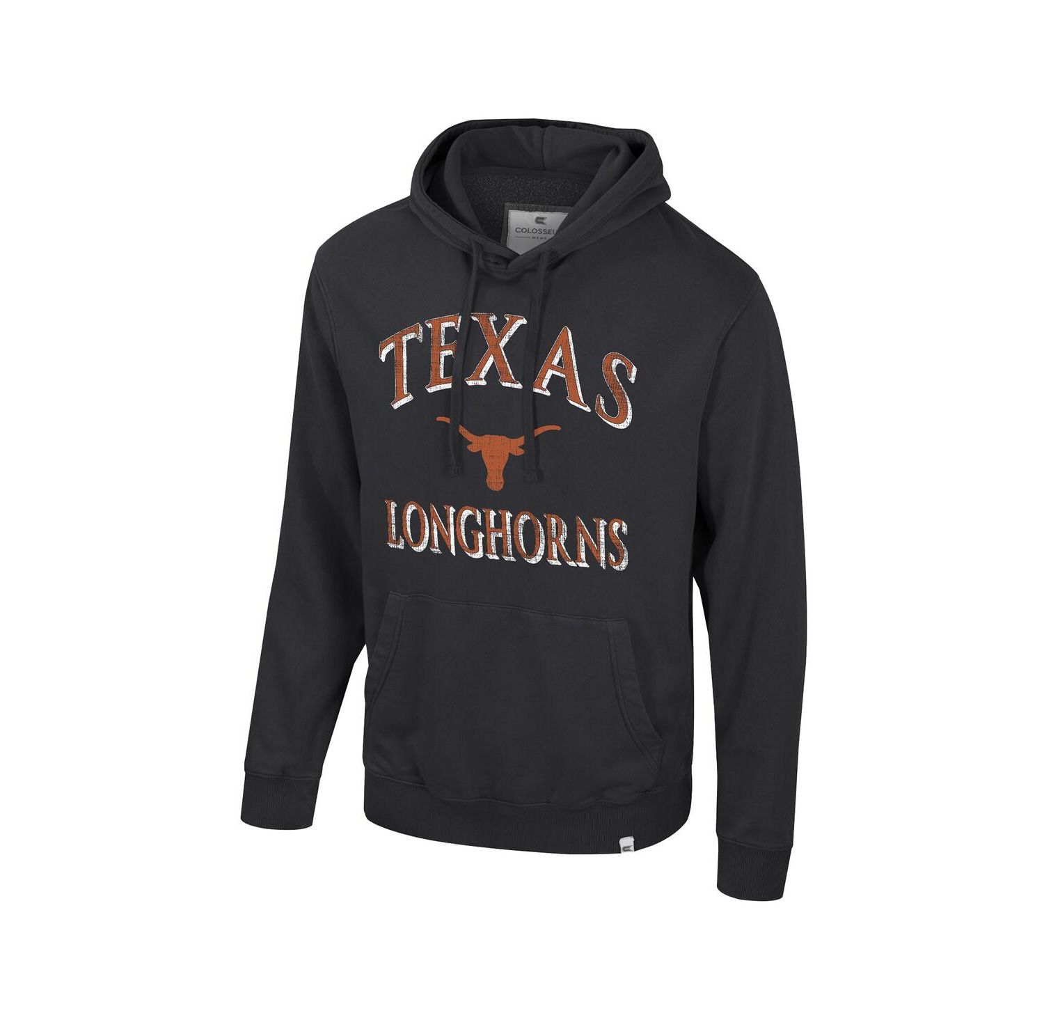 Men's Black Texas Longhorns Big & Tall Cap E-Tan Pullover Hoodie