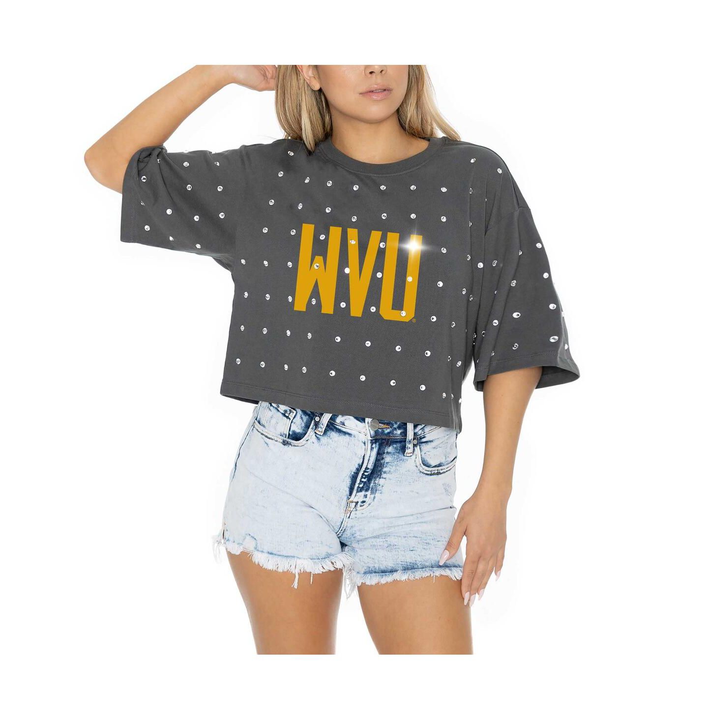 Женская футболка Gameday Couture Gray West Virginia Mountaineers Go Time Rhinestone Crop — фото 5