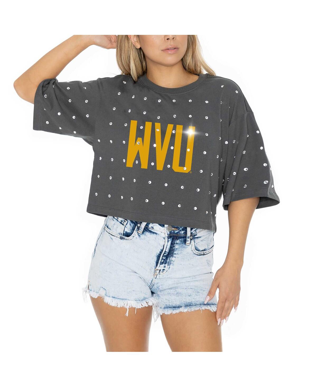Gameday Couture Women's Gray West Virginia Mountaineers Go Time Rhinestone Crop T-shirt In Gray