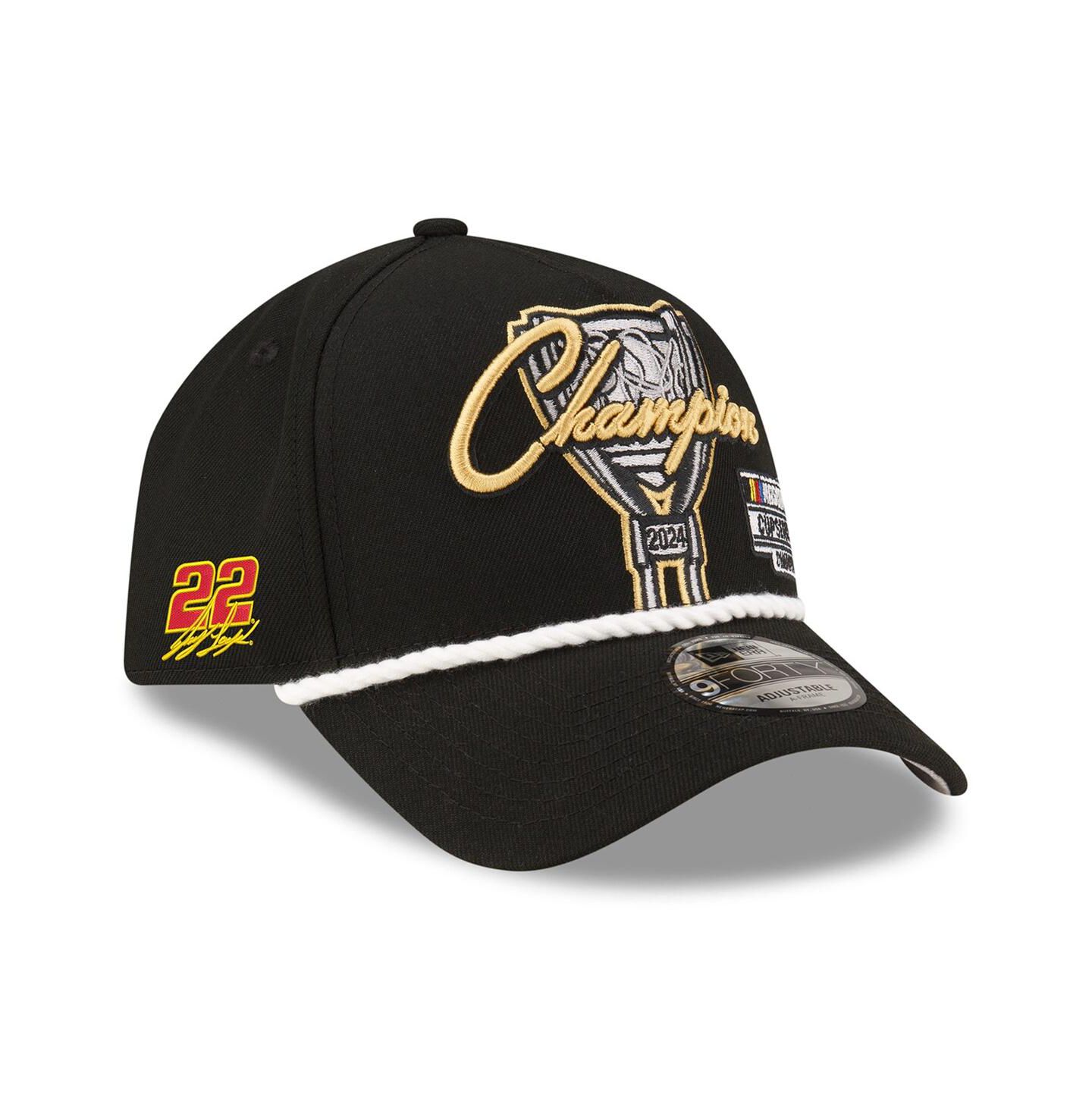 Мужская кепка New Era Black Joey Logano 2024 NASCAR Cup Series Champion 9FORTY Adjustable Hat — фото 1