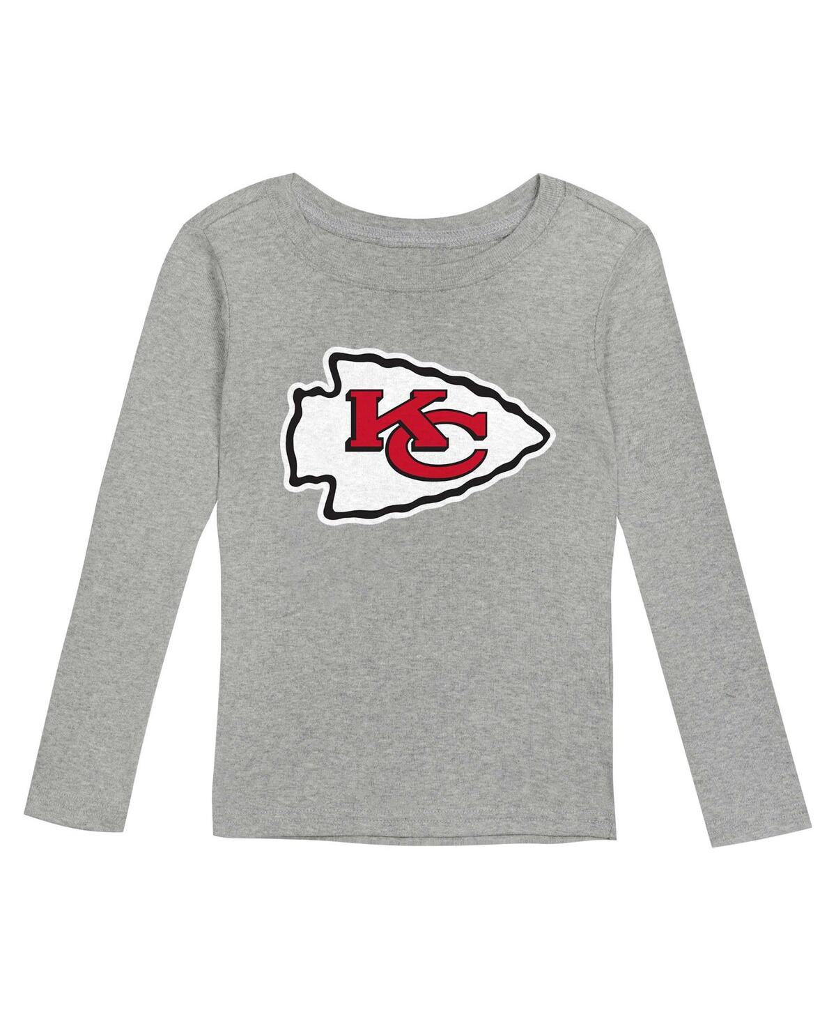 Outerstuff Big Boys Heathered Gray Kansas City Chiefs Long Sleeve T-shirt And Pants Sleep Set In Heather Gray
