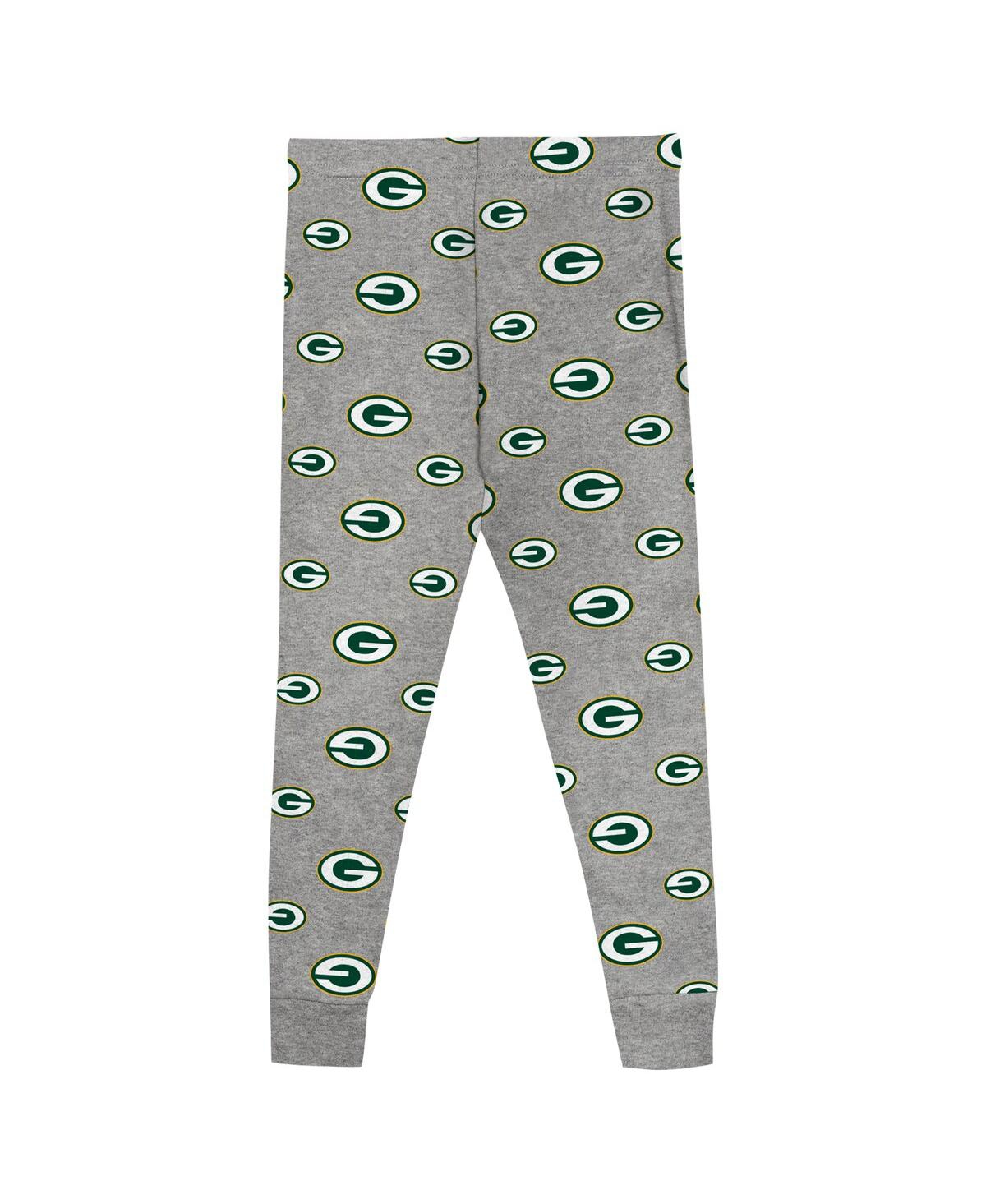 Outerstuff Preschool Heather Gray Green Bay Packers Long Sleeve T-shirt And Pants Sleep Set In Heather Gray