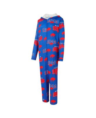Women's Royal Buffalo Bills Throwback Roadway Allover Print Microfleece Full-Zip Union Suit