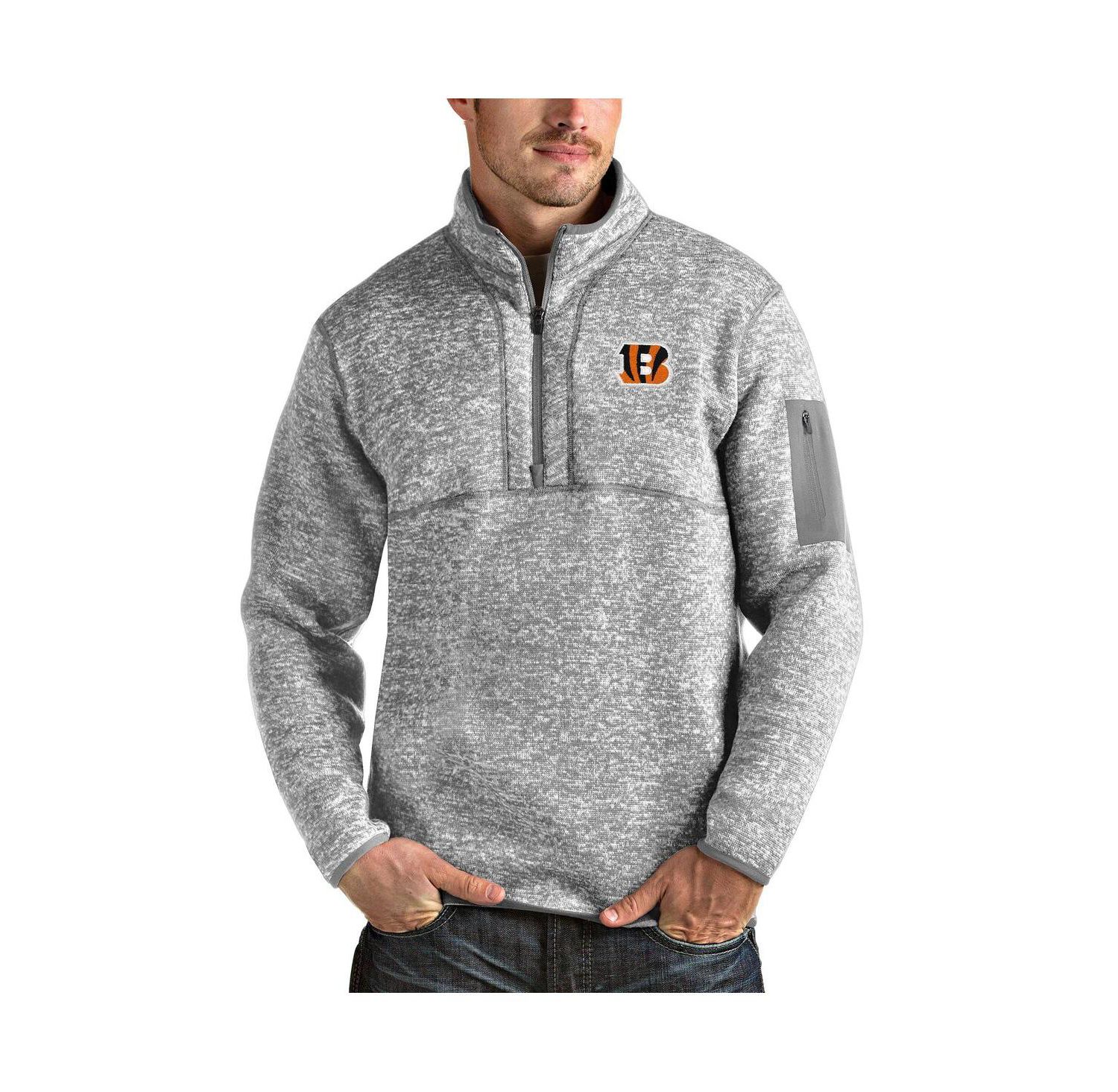 Men's Heather Gray Cincinnati Bengals Team Logo Fortune Quarter-Zip Pullover Jacket