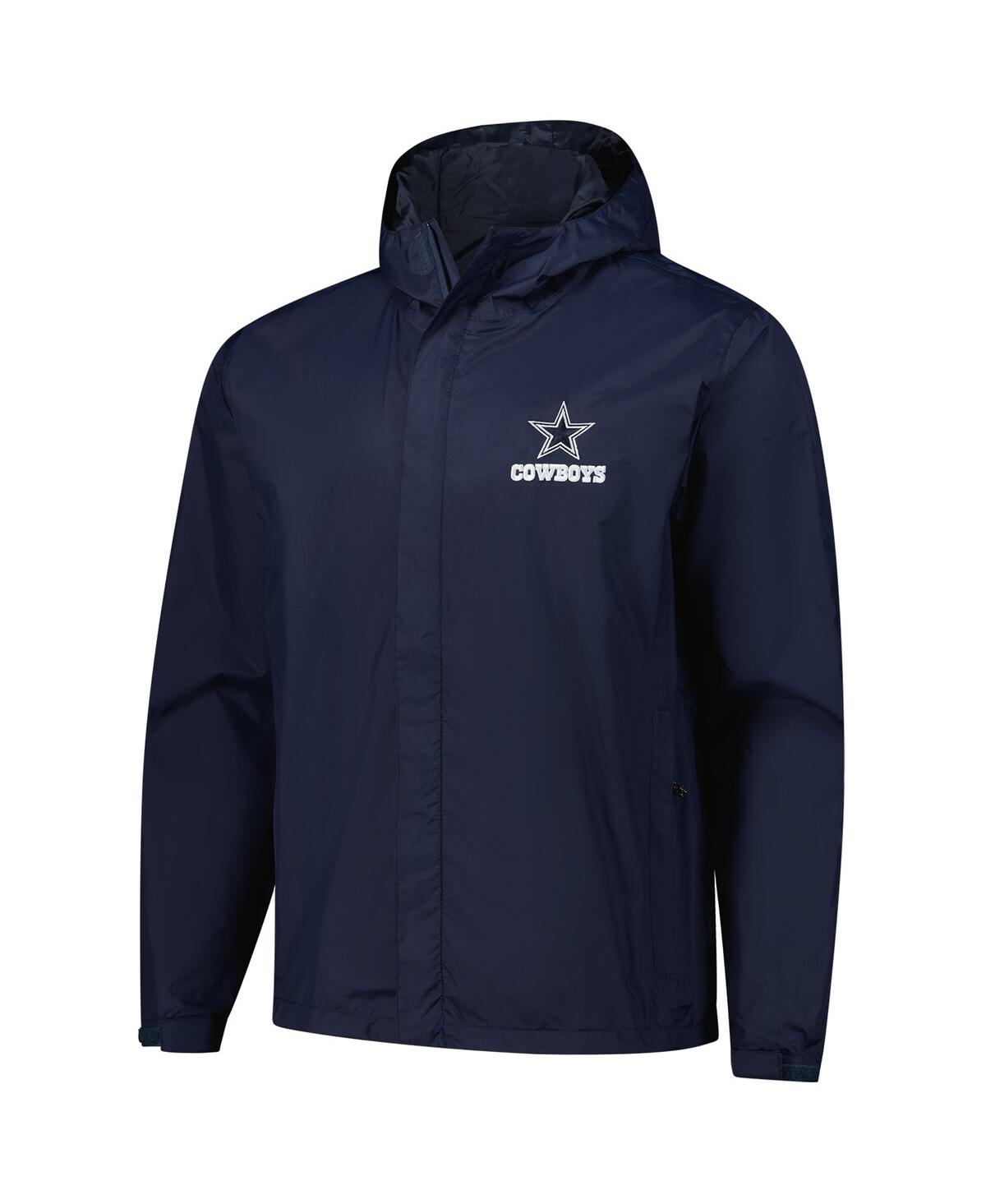 DUNBROOKE MEN'S NAVY DALLAS COWBOYS TROPIC WATERPROOF PACKABLE FULL-ZIP HOODIE JACKET 