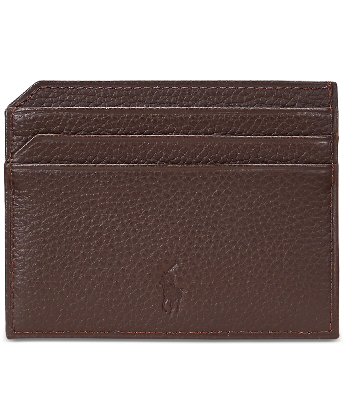 Polo Ralph Lauren Men's Pebbled Leather Card Case In Dark Brown