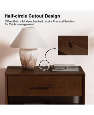 Zulema Mid-Century Modern 2-Drawer Nightstand with Built-In Outlets and Hidden Drawer