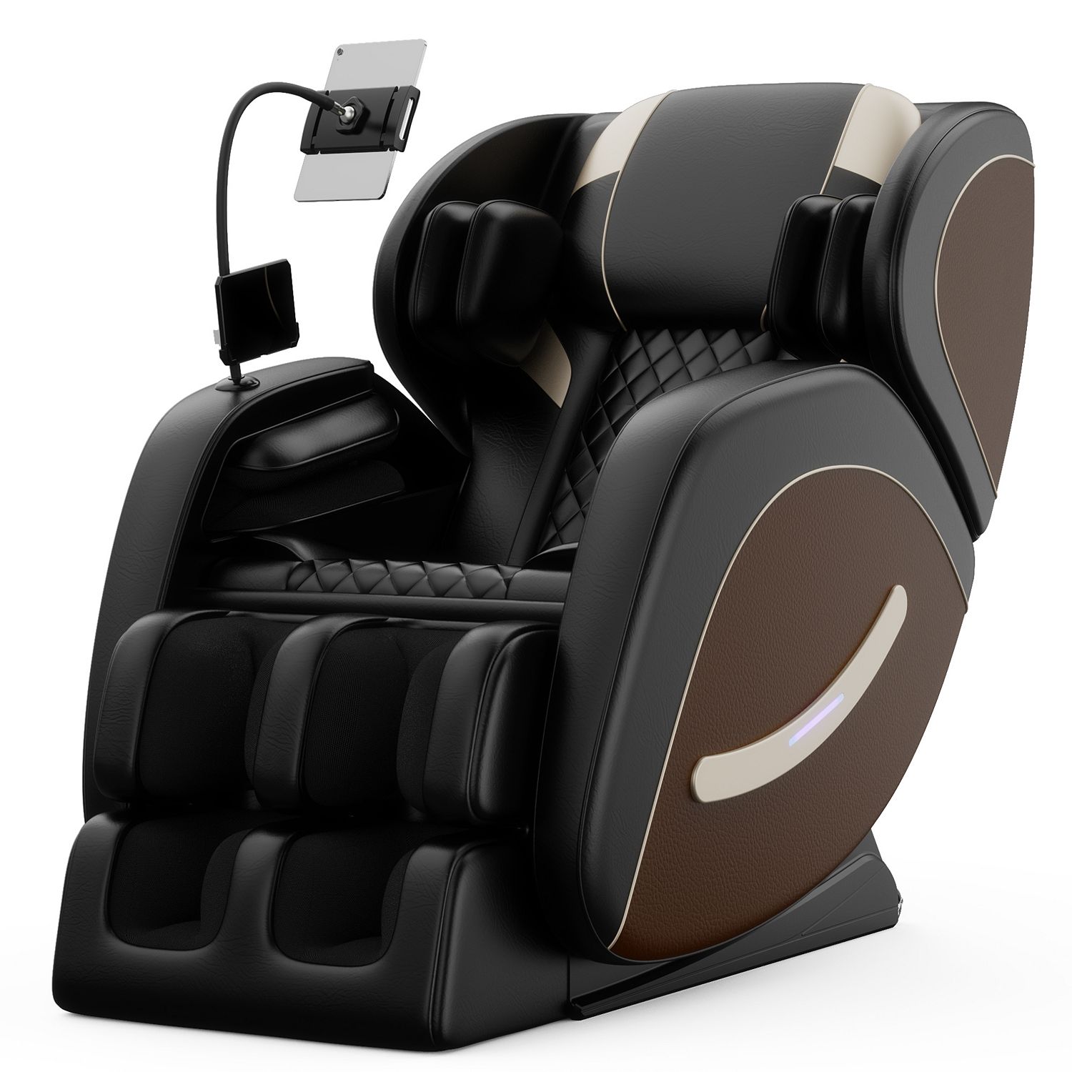 Boyel Living Single-Piece Faux Leather Zero Gravity Full Body Air Pressure 6 Massage Rollers Recliner Massage Chair (Grey+Brown)
