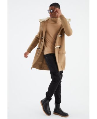 Men's Men s Long Hooded Knit Coat-Style Cardigan with Toggle Closure