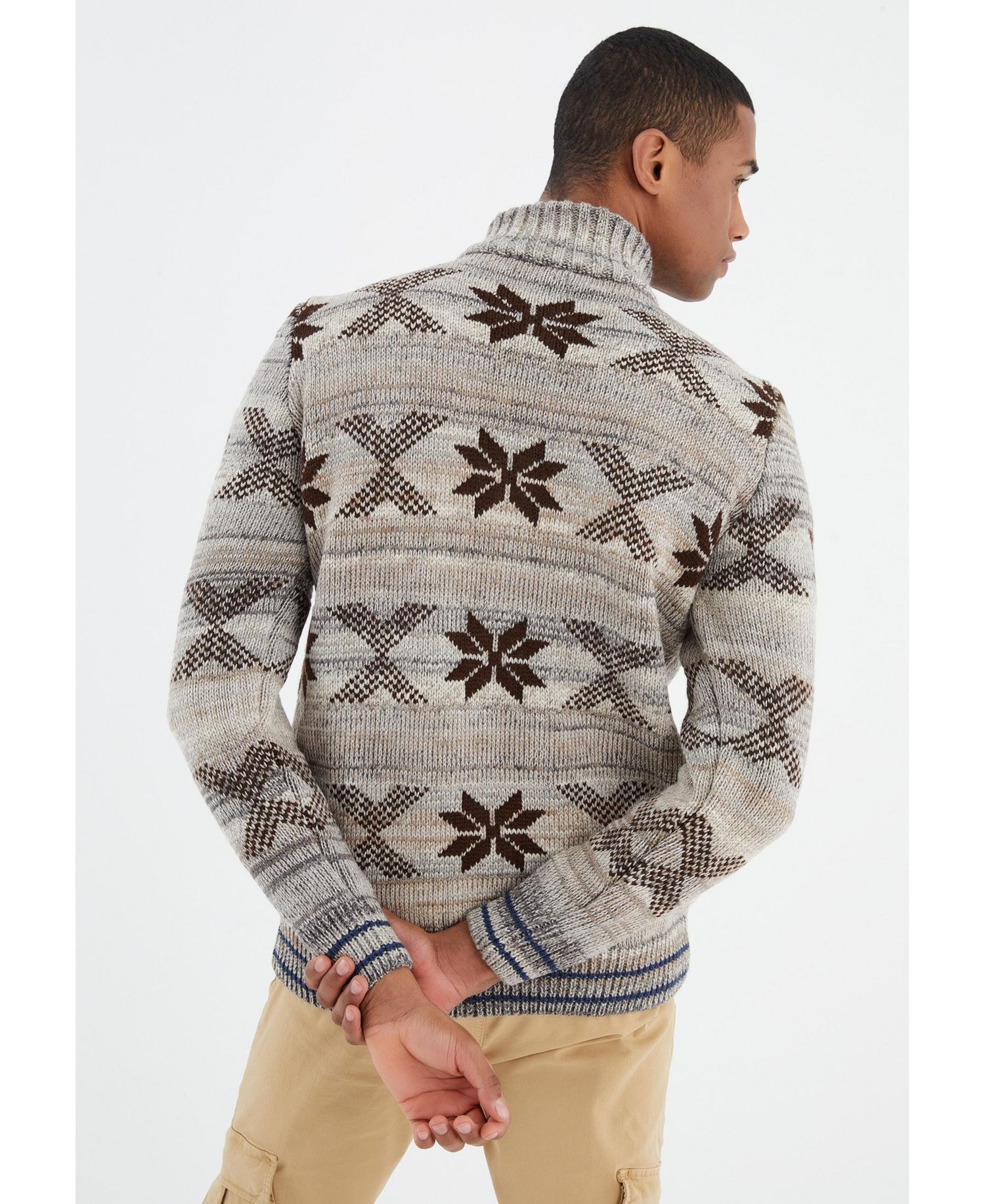 Men's Men s Knit Jacket with Zipper, Norwegian Pattern