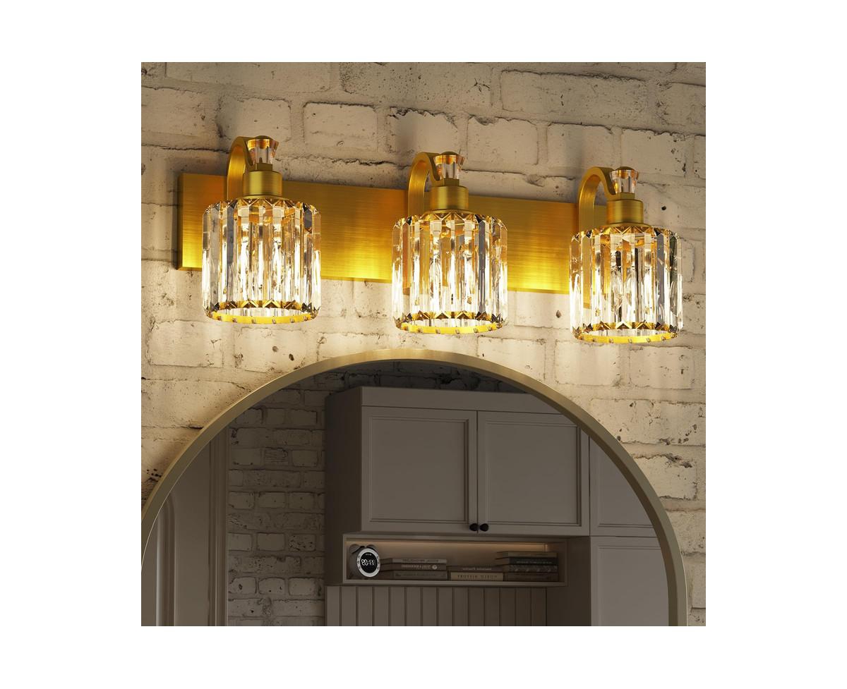 gaomon Modern Crystal Bathroom Vanity Lights Gold Bathroom Light Fixtures Crystal Vanity Shower Lights Over Mirror, Mirror Glass Crystal Bathroom Vani