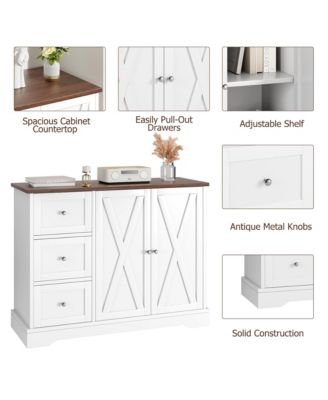 Farmhouse Kitchen Cabinet with 3 Drawers, 2 Barn Doors, and Spacious Countertop for Storage and Display