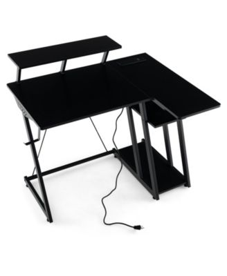 L Shaped Gaming Desk with Outlets and USB Ports