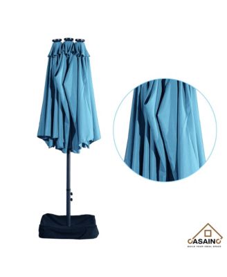 Outdoor Double-Sided Patio Umbrella with Base 36 LED Light Market Umbrella with Cover