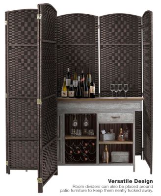 Extra Wide - Diamond Weave Fiber Room Divider- 8 Panel Brown