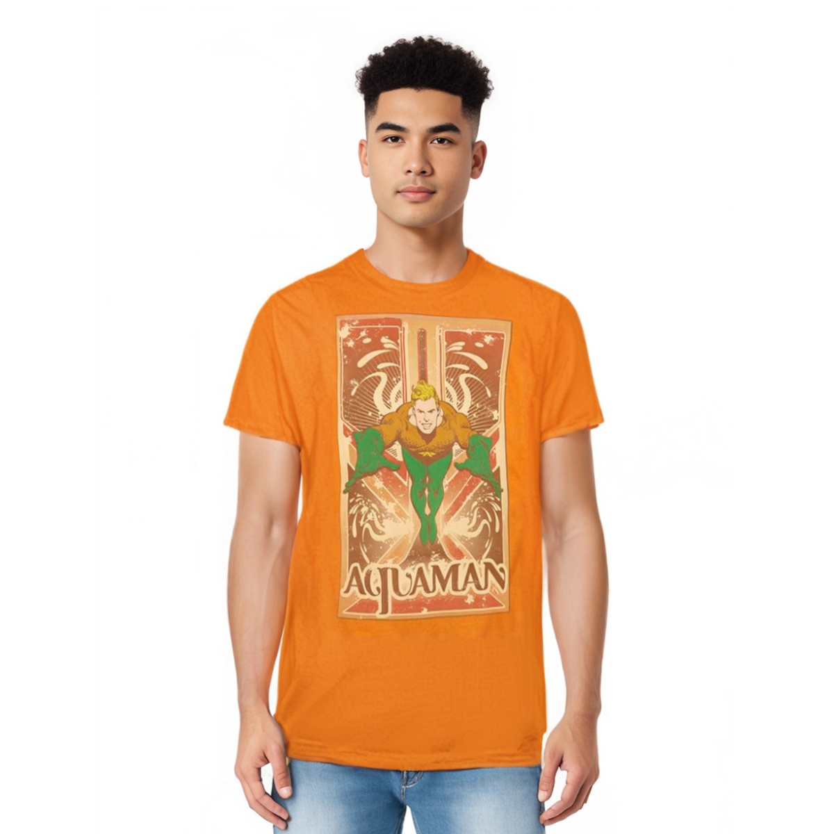 Mens Dc Comics Aquaman Aquaman Short Sleeve Adult Tee / T-Shirt - Orange