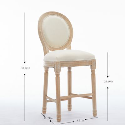Set of 2 Counter Stools – Solid Wood French Country Chairs with Upholstered Cushions and Backrest