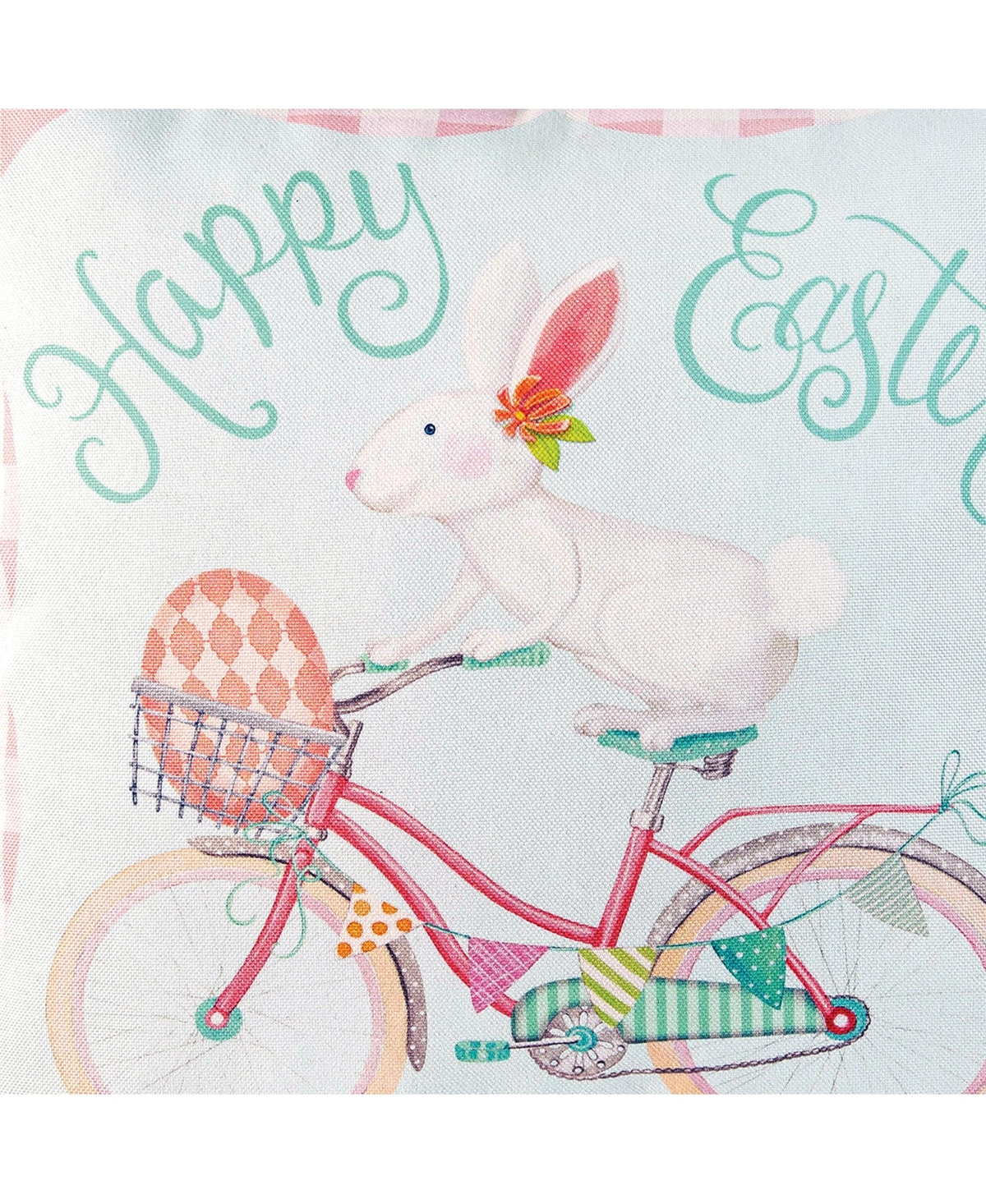 18" x 18" Spring "Happy Easter" Bunny Rabbit Riding Bicycle Printed Accent Throw Pillow