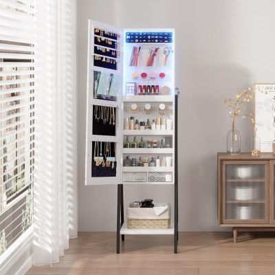 60" LED Jewelry Mirror, Standing Armoire with Storage