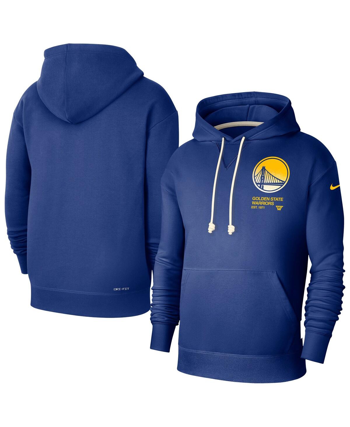 NIKE MEN'S ROYAL GOLDEN STATE WARRIORS COURTSIDE STANDARD ISSUE PREMIUM PERFORMANCE PULLOVER HOODIE 