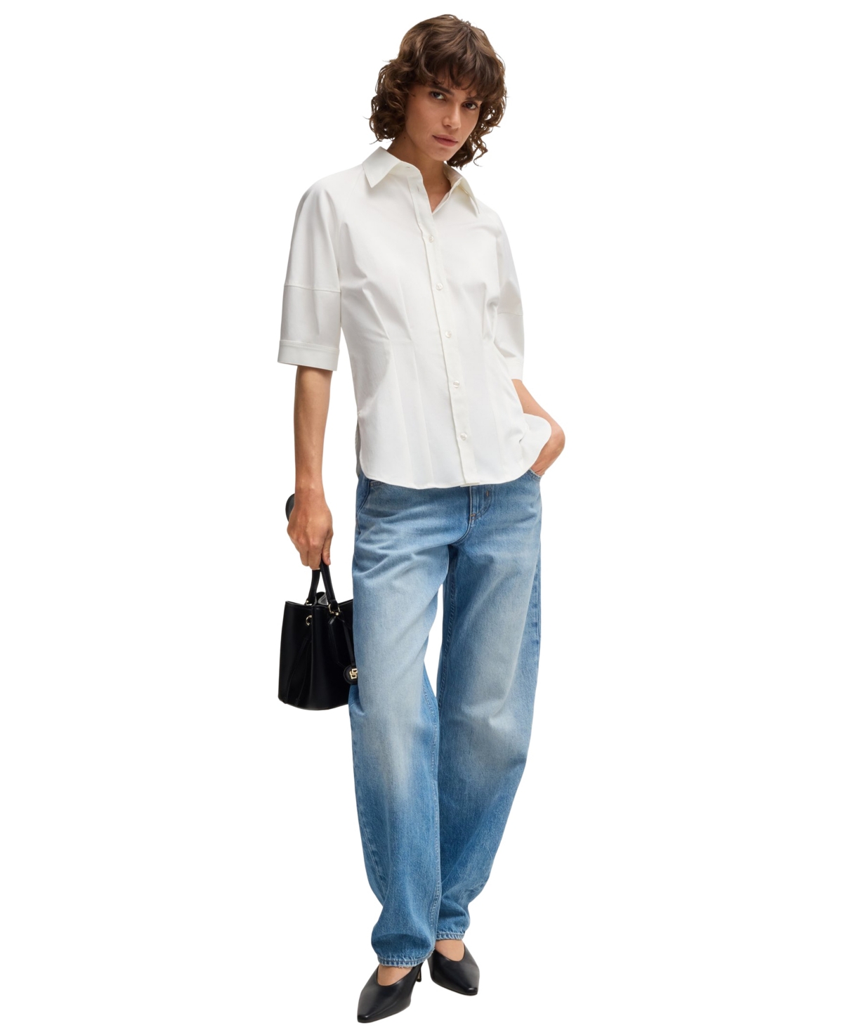 Hugo Boss Boss Belaurena Puff Elbow Sleeve Button-up Shirt In White
