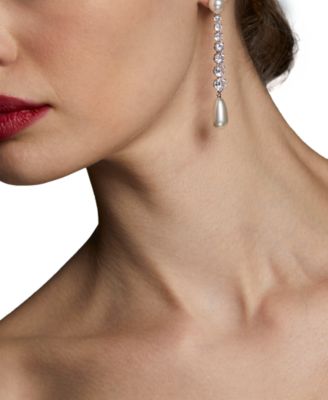 Silver-Tone Cubic Zirconia & Imitation Pearl Linear Drop Earrings, Exclusively at Macy's