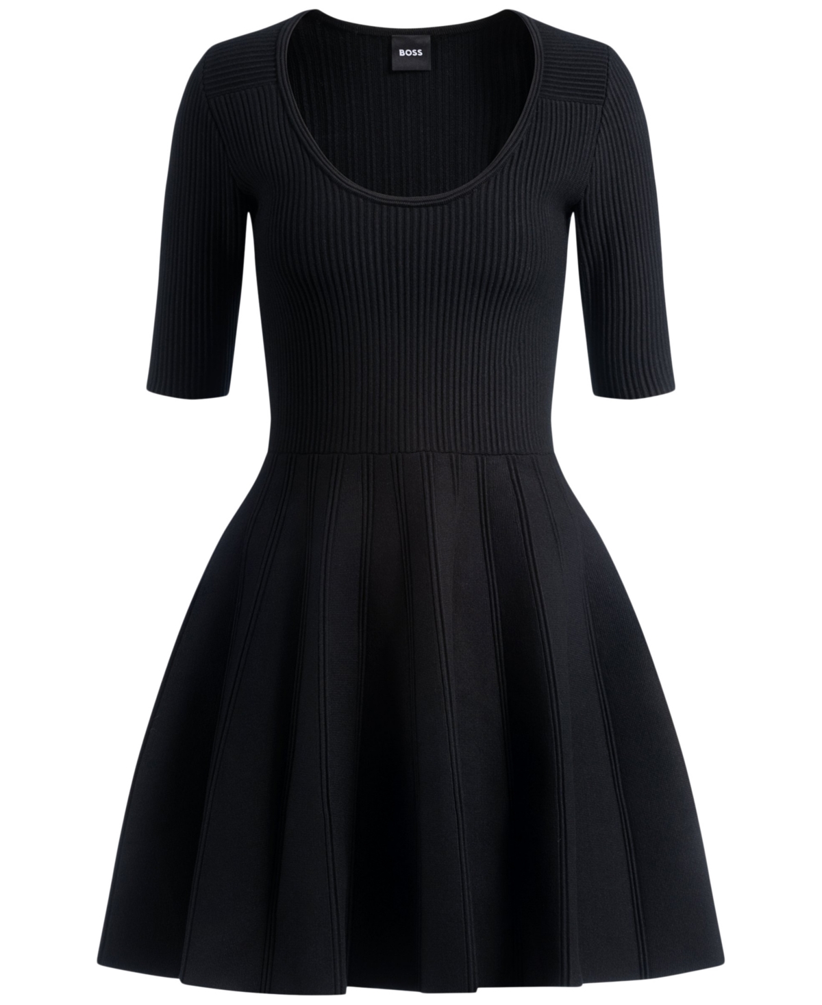 Hugo Boss Boss Scoop Neck Fit & Flare Rib Dress In Black
