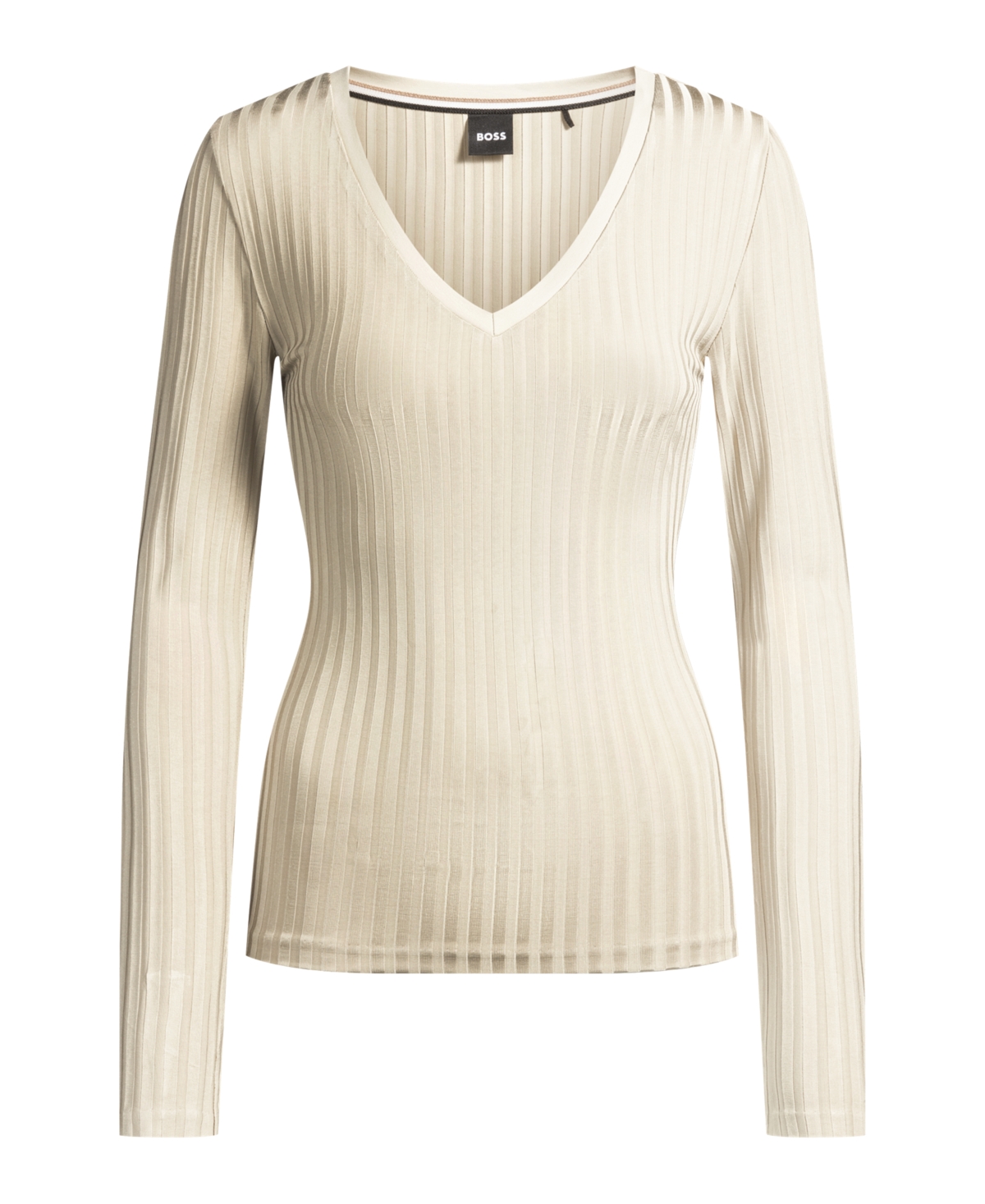 Hugo Boss Boss By  Women's Long-sleeved V-neck Top In Open White