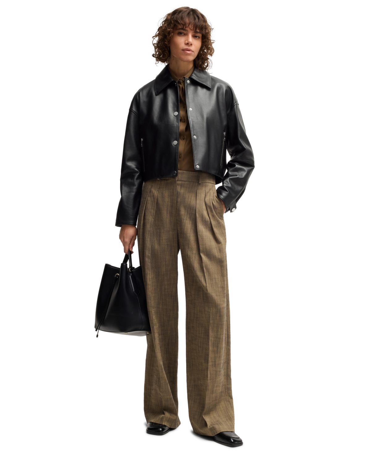 Hugo Boss Boss By  Women's Cropped Leather Jacket In Black