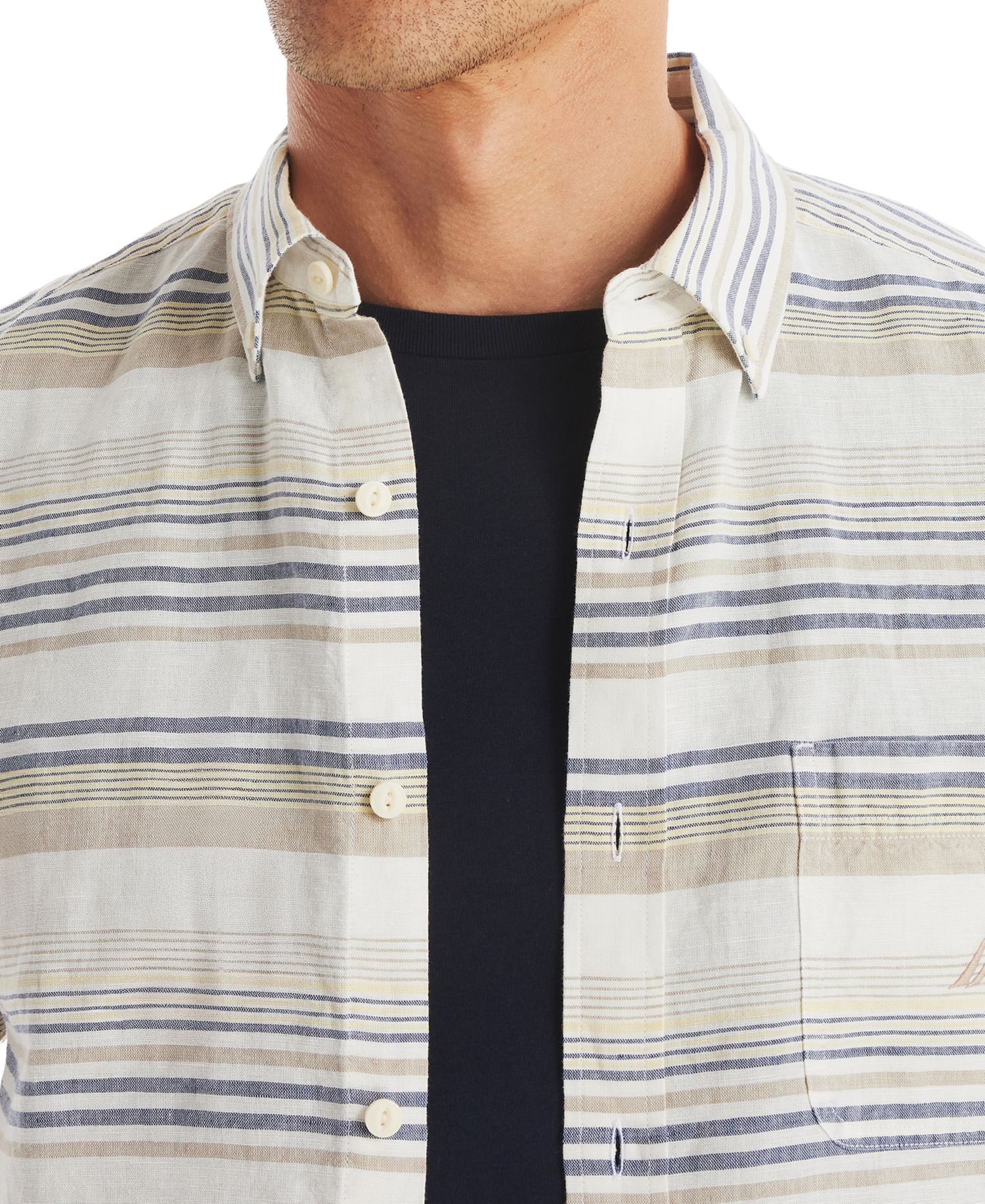 Men's Linen-Blend Stripe Short-Sleeve Shirt